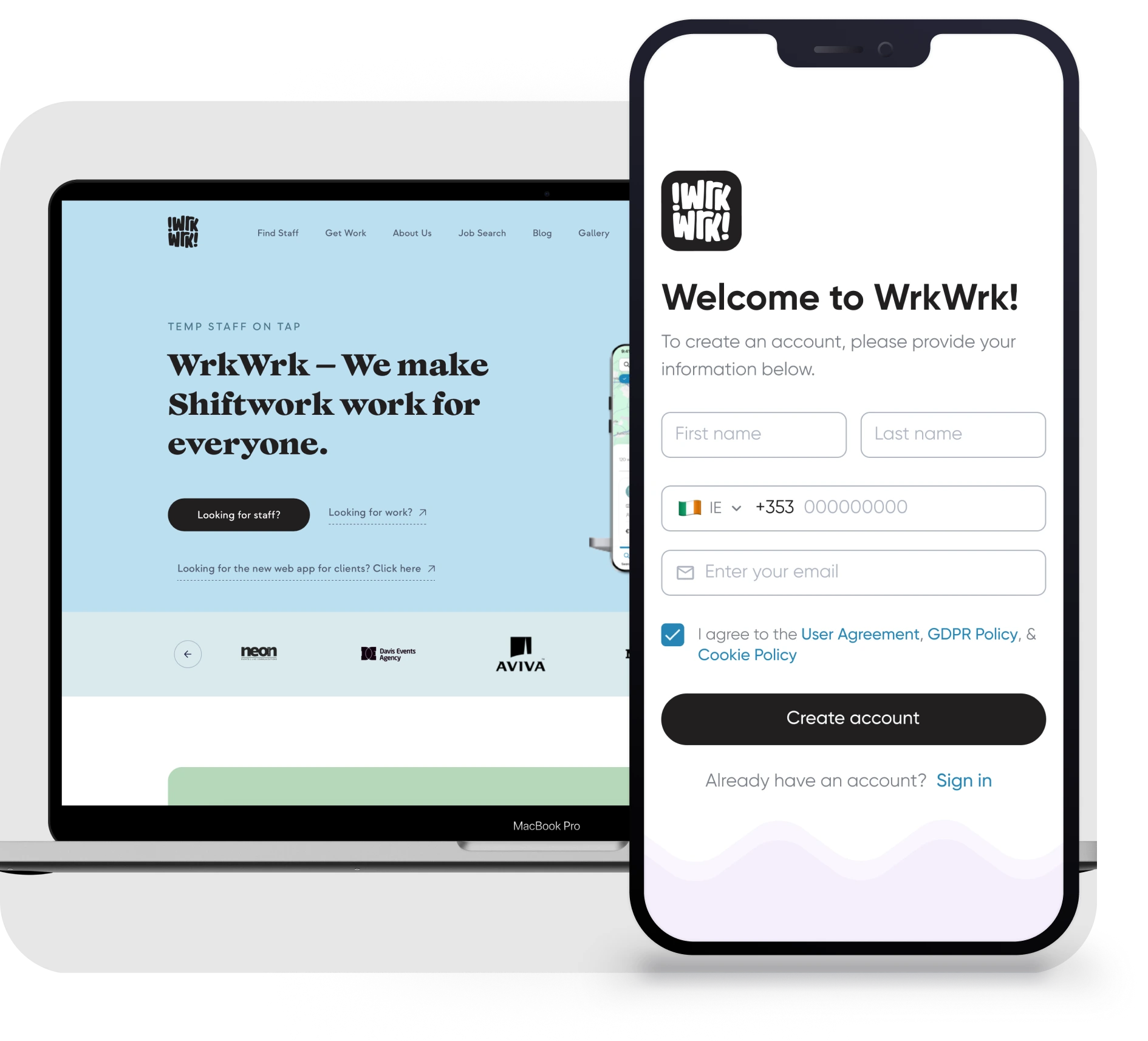 WrkWrk — flexible staffing platform mockup